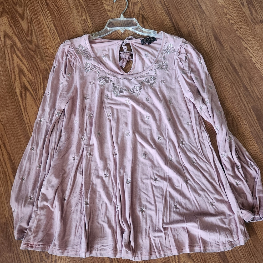 POL Mauve Bell Sleeve Embellished Blouse